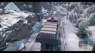 snow runner - deliver metal beams to the rock obstacle