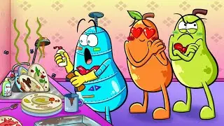 Pears VS Robots 🎯 | Crazy Robot Assistant || Pear Couple Global 🍐