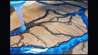 Making a fractal river Desk with blue epoxy resin