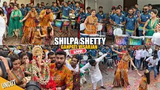 UNCUT - Shilpa Shetty CRAZY Ganpati Visarjan 2024 | LIVE Dance with Family, Madness with Drums