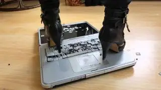 High heels crush laptop