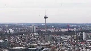 Cologne, Germany cityscape with Colonius Turm Koeln telecommunications tower in the background. View