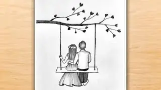 Romantic Couple Drawing Pencil Sketch/ Romantic Couple Holding Hand Drawing/ Girl Swinging on a Tree