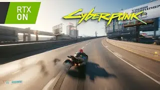 cyberpunk 2077 driving around night city in a bike RTX ON