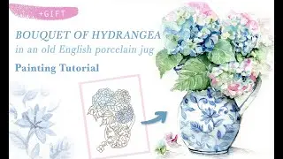 Watercolour Bouquet of Hydrangeas in English porcelain jug • REAL TIME Painting Tutorial