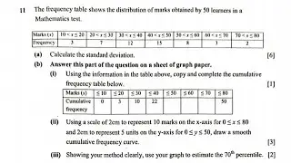 GCE 2024 Paper 2 || Standard Deviation || Cumulative Frequency || Question 11 a and b. Statistics.