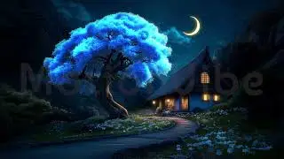 Animated Background, Magic Glow Tree, Enchanted Night, Moonlit Tree, Magical Cottage,  Fantasy Land