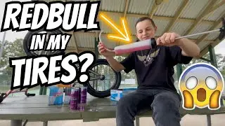 Filling my BMX Bike tires with RED BULL! Can I ride it?!