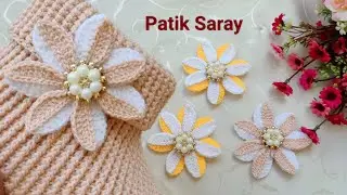 💐ÖRGÜ ÇİÇEK YAPIMI💐Yaprak görünümlü iki(2) renkli çiçek nasıl yapılır✅kolay çiçek modeli ✅