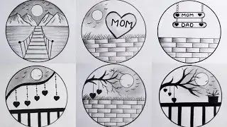 Easy 6 Circle Scenery Drawing Ideas / Pencil Drawing / Circle Drawing Scenery / Nature Landscaperaw