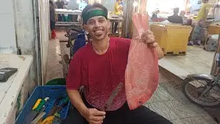 Cutting fish in Bushehr fish market.اموزش برش ماهی