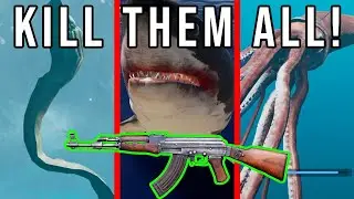 STRANDED DEEP ALL BOSSES WITH AK47! GIANT SQUID, MEGALODON, GIANT EEL
