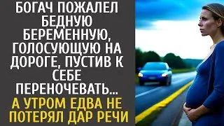 Банкир пожалел бедную беременную, голосующую на дороге, пустив к себе переночевать… А утром оцепенел