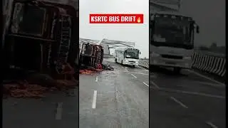 KSRTC BUs Drifting on wet road😱 #drift #bus #accident #truck #india #road #miss #escape #lucky #fun