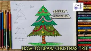 How to draw Christmas tree / Christmas tree drawing step by step