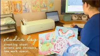 Creating Art in a new Studio space | Prints and Stickers ❤ Studio vlog