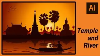 EP.3 Thai temple and the river - Silhouette Design by Adobe Illustrator