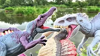Jurassic World 4- Chaos Theory Battle - Spinosaurus vs Indominus rex.T-rex Dinosaur Toys