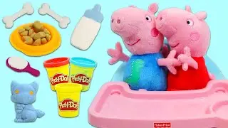 Peppa Pig And Baby George Feed Their Play Doh Puppy!