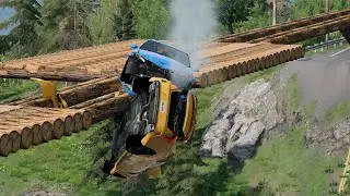 Impossible Log Bridge vs Cars - BeamNG drive