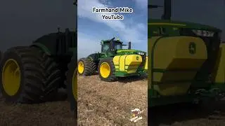 John Deere 9R 640 tractor with LSW tires pulling a zone builder. 