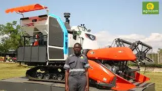 Mashine ya Kuvunia Mpunga (Combine Harvester) ya KUBOTA kutoka Agricom Africa Ltd Ikielezewa.