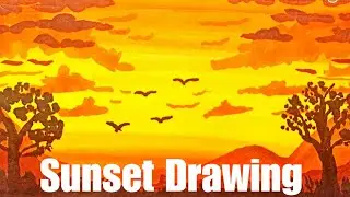 How to draw sunset / Sunset Drawing / Drawing Using Markers
