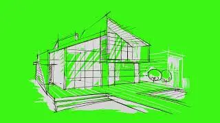 Green Screen-Abstract green building animation background. Chroma Key, Stocks.