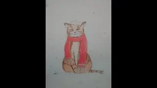 Рисунок на новый год Как нарисовать кота Кошка с шарфом