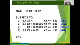 Linear Programming (Lecture #25): SA 5 - Golf bags