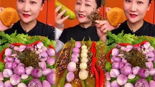 Crispy Giant Shrimp Cutlets | Garlic chili eating show | spicy hot pot with alots off chili 🌶️🔥🥵