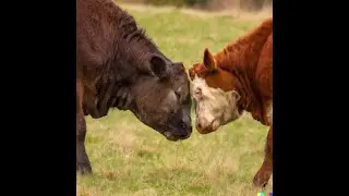 Angus steer challenges Hereford bull