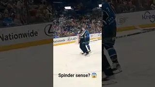 NHL ref dodge puck to the face!? 😱 #nhl #columbusbluejackets #calgaryflames