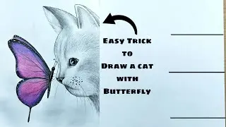 How to draw a cat with Butterfly - Easy Pencil Sketch