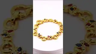 18 Carat Yellow Gold Diamond and Sapphires/ Ruby Gem Set German Bracelets