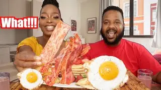 VEGAN FRIED EGGS BELEAF BACON REVIEW | MUKBANG | EATING SHOW