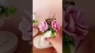 Набор гипсовый поднос и кашпо цветы из мыла