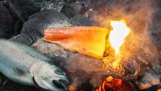 Cooking a Rainbow Trout on a Stone Bushcraft Style (Catch & Cook)