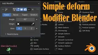 Blender , модификатор Simple deform со всеми настройками