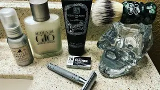Feather AS-D2 Stainless. 1st use of this popular DE Razor, with a Feather Blade.