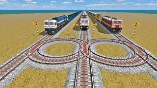 Three Trains at Crazy Dangerous Bumpy Railroad Crossing | Indian Railways | Train simulator