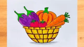 Vegetable Basket Drawing|| How to Draw Vegetable Basket Step by Step|| Vegetables Drawing Easy