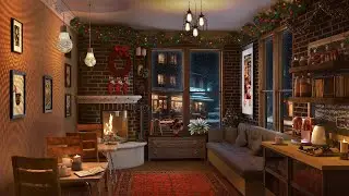 Winter Night Jazz - Cozy Coffee Shop Ambience with Relaxing Jazz Music and Fireplace Sounds