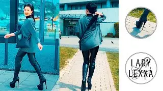 PUBLIC WALK IN LEATHER OVERKNEE BOOTS BY TAJNA-CLUB-SHOES AND WETLOOK LEGGINGS. OLYMPIA AREA MUNICH