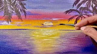 Acrylic painting step by step. Acrylic sunset. Акриловые краски, закат.