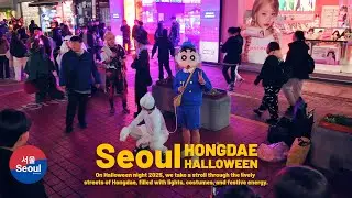 Hongdae Halloween 2025 Walking Tour, Seoul 4K