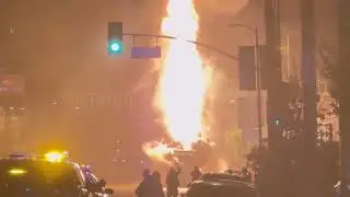 Bus Set on Fire As Dodgers Fans Take to LA Streets to Celebrate World Series Win