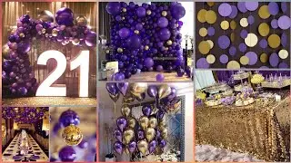 how to decorate Purple and gold Birthday decorations | purple and gold latest birthday decore 2021