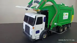 HOW TO MAKE GARBAGE TRUCK FROM CARDBOARD,AUTOCAR GARBAGE TRUCK.Waste management green garbage truck.