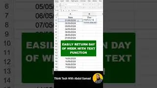 Return day of the week according to date in excel 